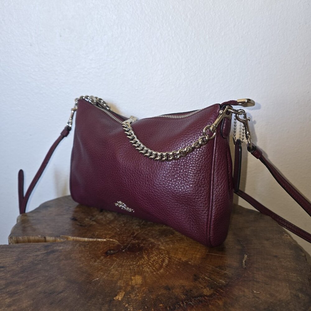 Pebbled Faux Chain Crossbody Shoulder Bag Fuchsia Bordeaux - Picture 10 of 16